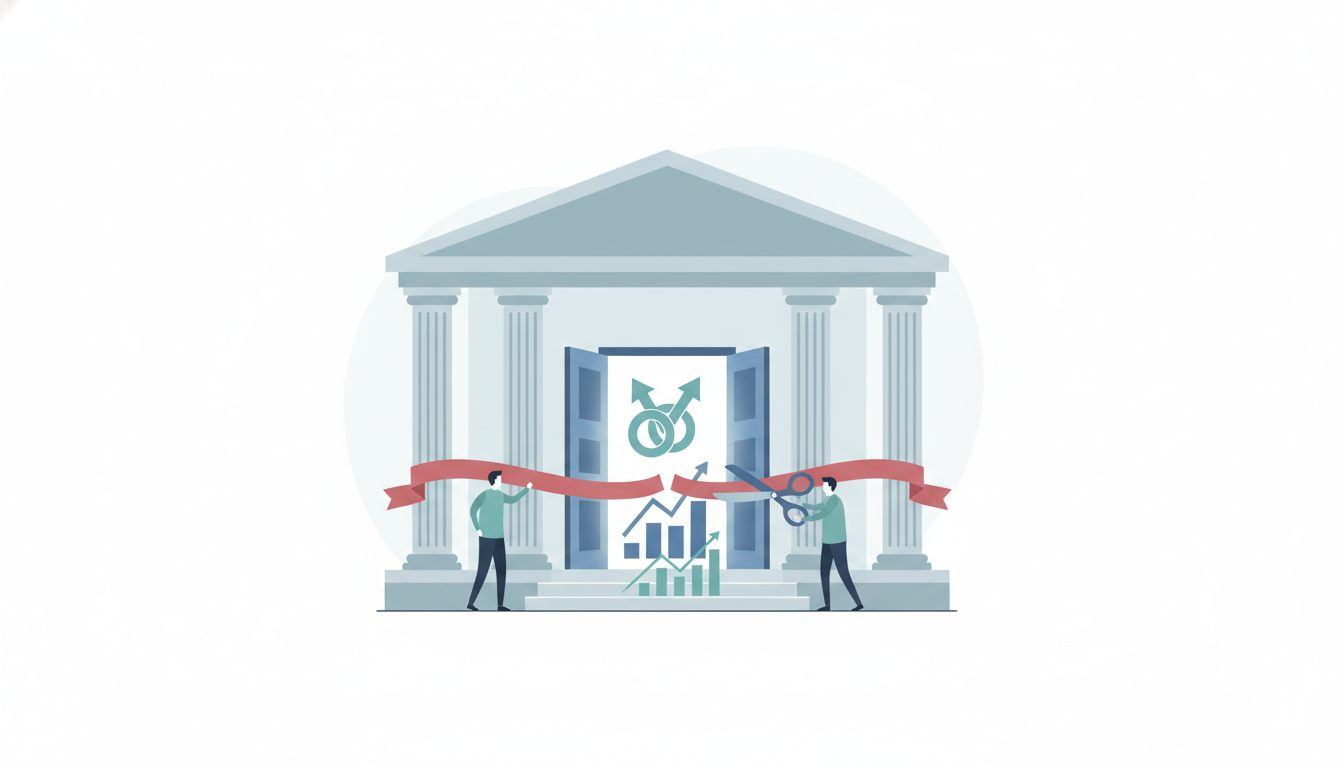 government building columns  open double doors  ribbon being cut