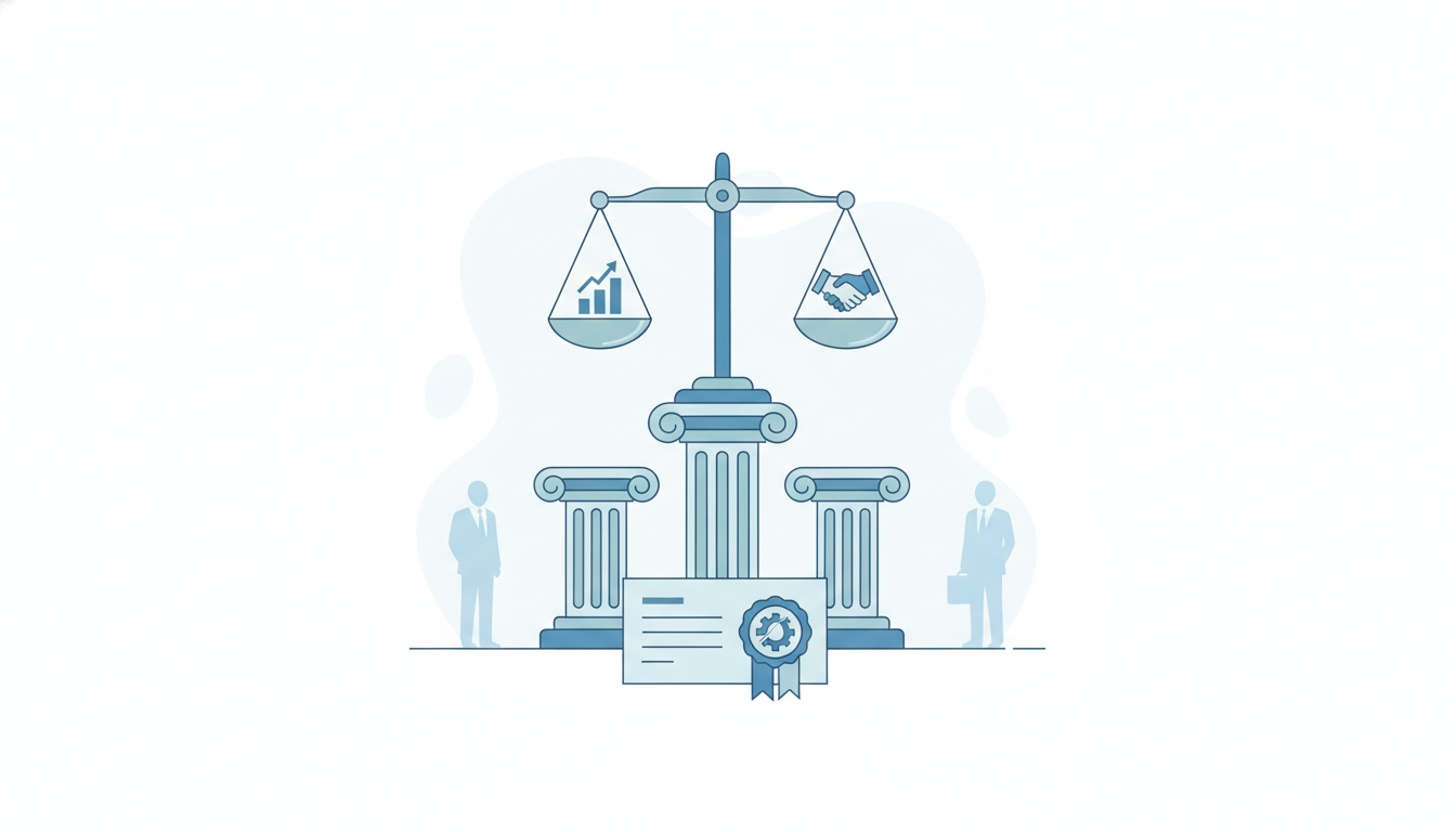 government building columns  balanced scales  official document with seal