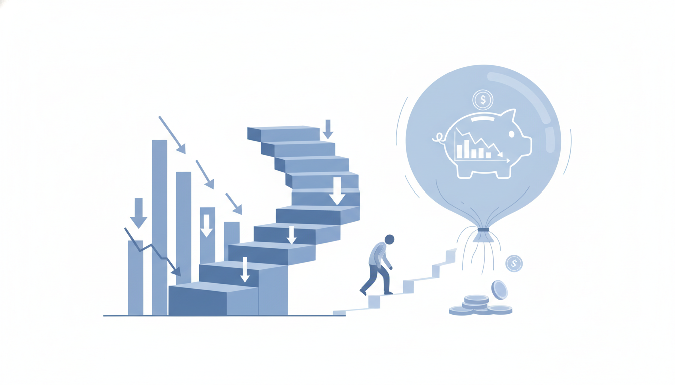 downward staircase  descending bar chart  deflating shape