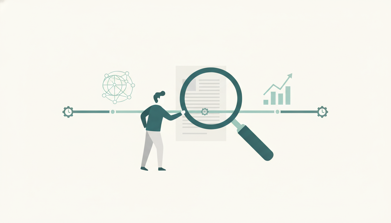 magnifying glass over hidden document  four year timeline  security researcher figure
