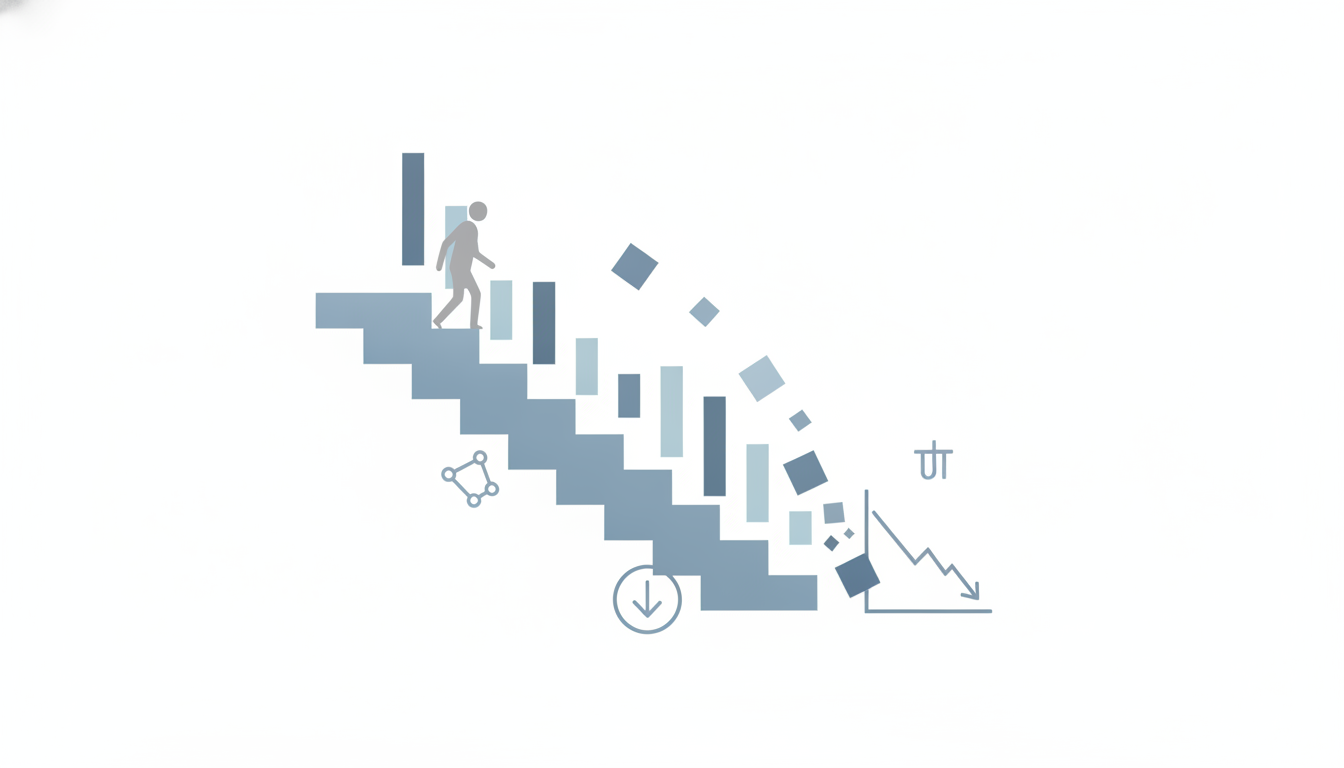 downward staircase  declining bar chart silhouette  falling blocks