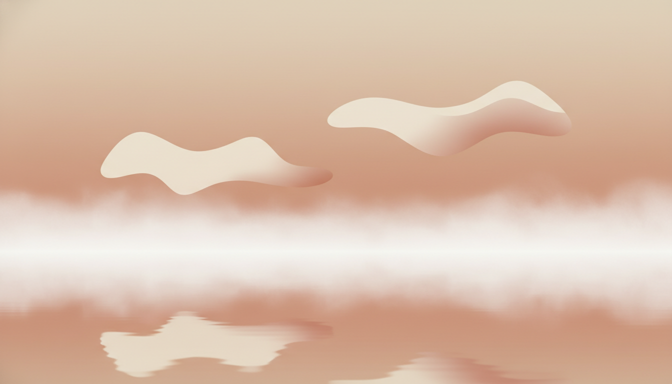 fog over still water  suspended moment  distant horizon