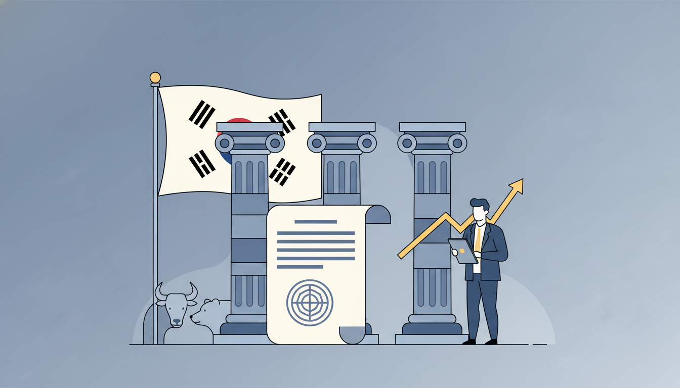 government building columns regulatory document with stamp korean flag