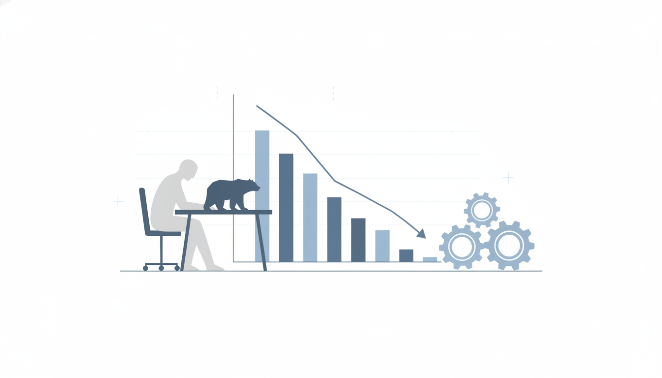 downward bar chart observer figure at desk declining trend line