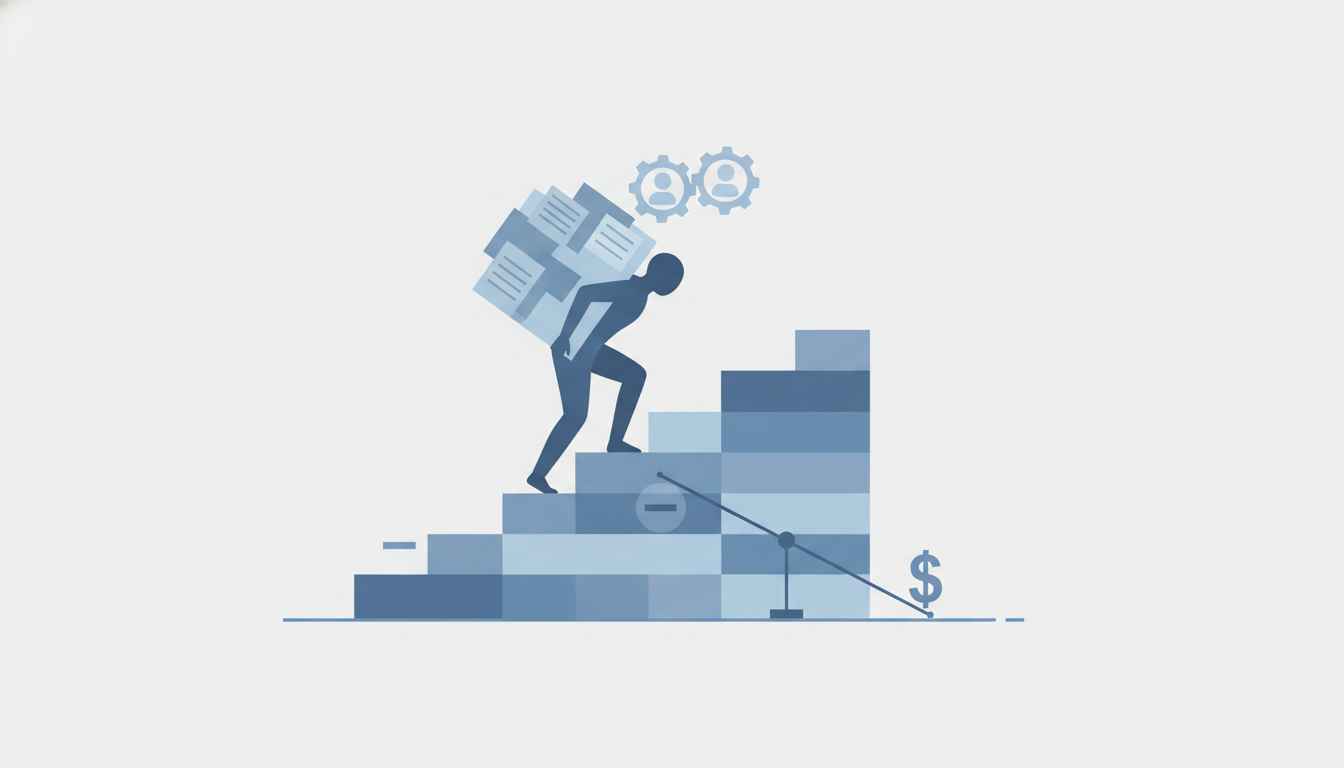 downward staircase shape figure climbing while carrying heavy load balance sheet pressure