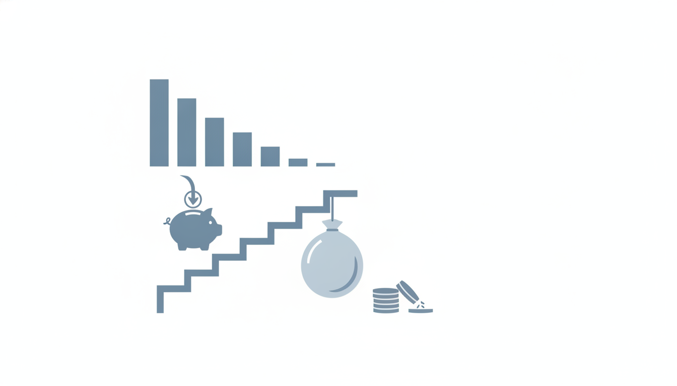 descending bar chart silhouette downward staircase deflating balloon shape