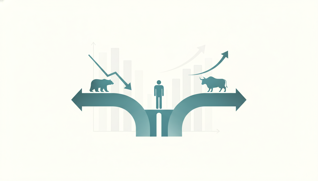 fork in path  two diverging arrows  figure at crossroads