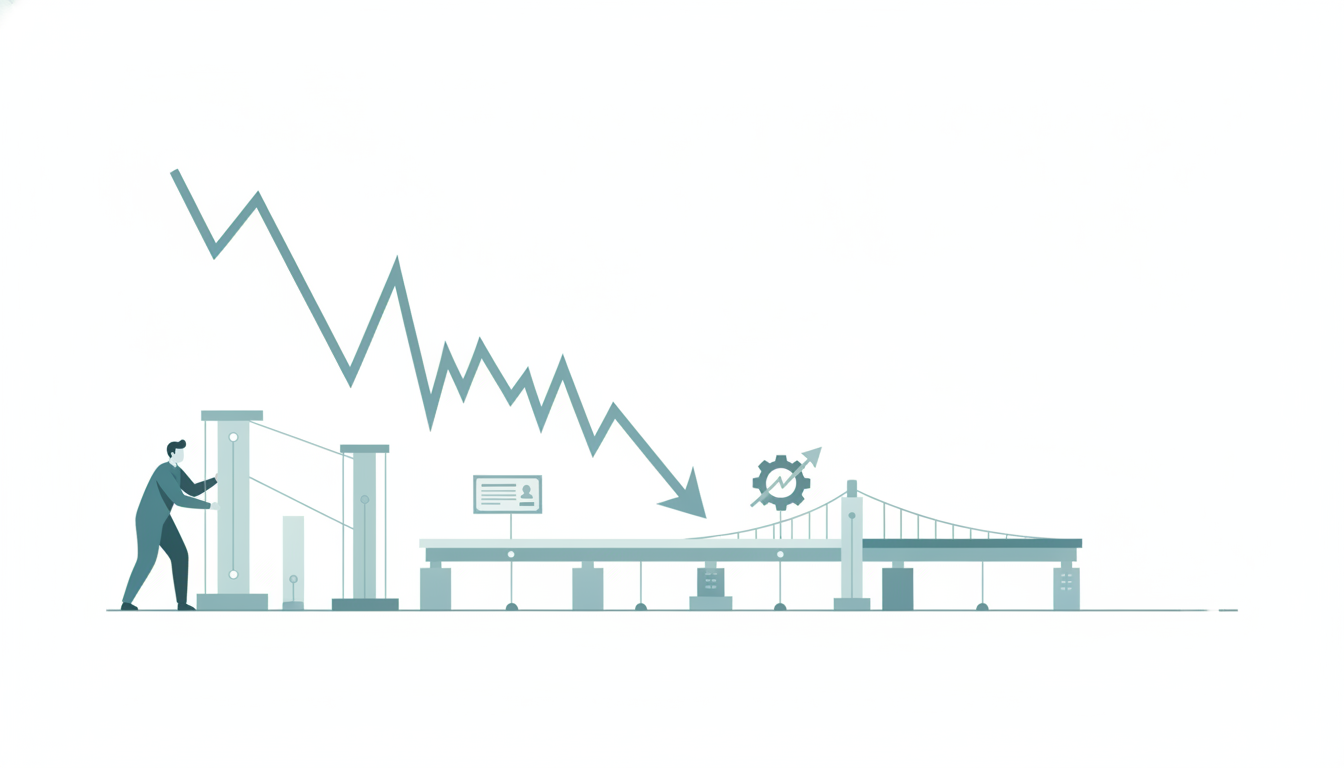 descending price chart silhouette figure planting infrastructure long-term construction against short-term decline