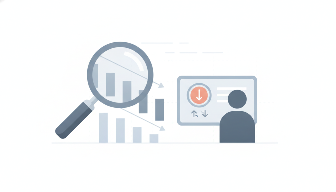magnifying glass over declining profit bar